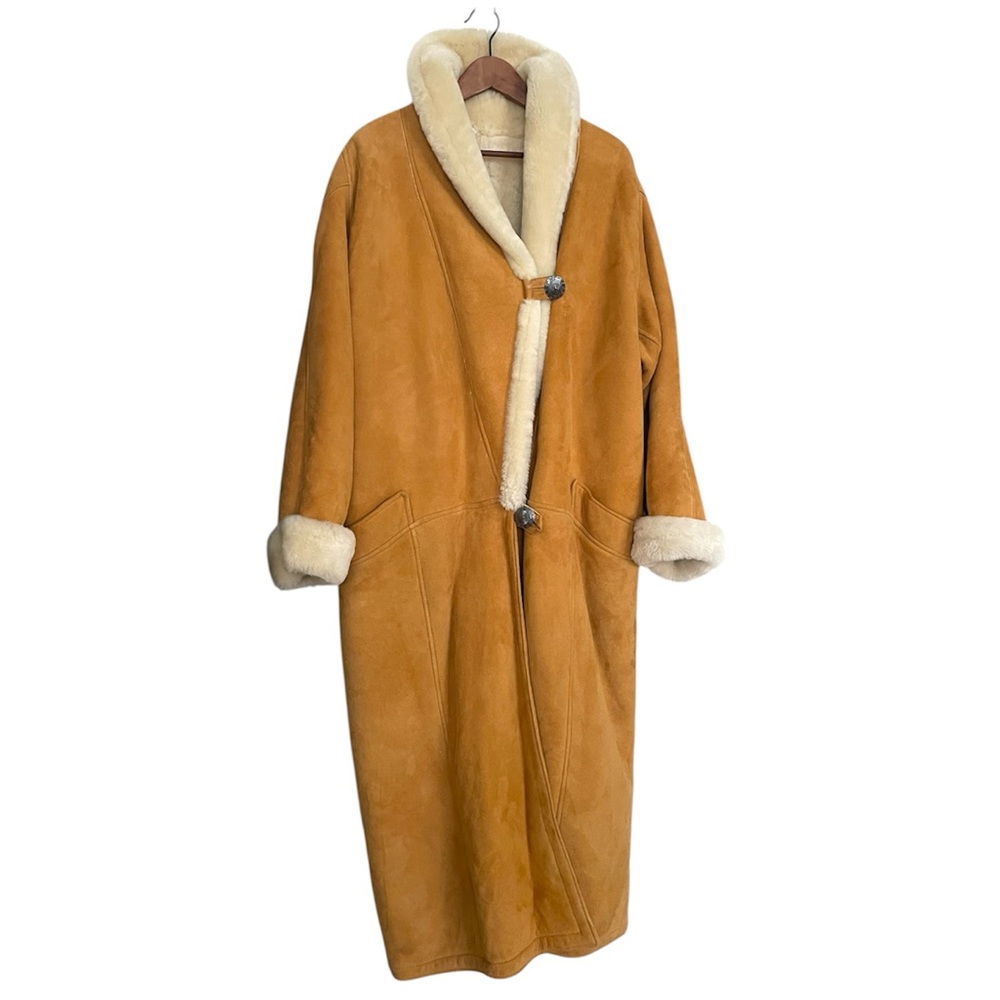 Vintage Overland Sheepskin Longline Coat Genuine Shearling Boho Western Winter